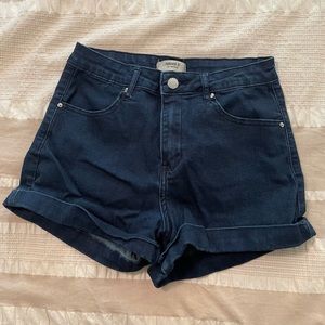 Dark Denim Shorts, High-Waisted